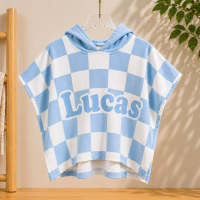 Personalized Hooded Towel – Zacht & Uniek – Gepersonaliseerde Kinder Badcape Hemelsblauw / 60x60cm | Educatief Speelgoed