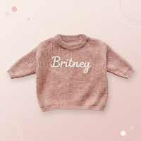 Personalized Baby Sweater – Uniek & Liefdevol – Geborduurde Gepersonaliseerde Baby Trui Gevlekte perzik / 74 (12–18 maanden) | Educatief Speelgoed