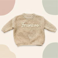 Personalized Baby Sweater – Uniek & Liefdevol – Geborduurde Gepersonaliseerde Baby Trui Gevlekt kaki / 90 (2–3 jaar) | Educatief Speelgoed