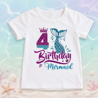 Birthday Graphic Tee – Schattig & Luchtig – Verjaardag Kinder T shirt Zeemeermin / 4 jaar (maat 110) | Educatief Speelgoed