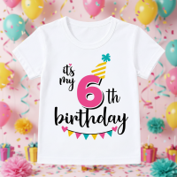 Birthday Graphic Tee – Schattig & Luchtig – Verjaardag Kinder T shirt Roze / 6 jaar (maat 130) | Educatief Speelgoed