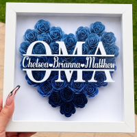 Personalized Rose Shadow Box – Uniek Moederdagcadeau – Gepersonaliseerde Rozen Schaduwdoos Oma / Blauw / 25x25 cm | Educatief Speelgoed