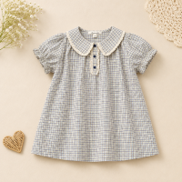Short Sleeve Embroidery Dress – Elegant & Comfort – Boutique Meisjesjurk Geruit / 110 (4–5 jaar) | Educatief Speelgoed