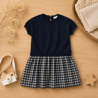 Plaid Patchwork Dress – Trendy & Luchtig – Geruite Jurk Donkerblauw / 110 (4–5 jaar) | Educatief Speelgoed
