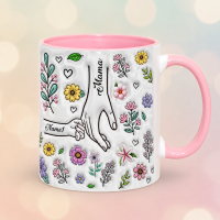 Personalized Kids Name Mug – Uniek moederdagcadeau  – Gepersonaliseerde mok Roze / Moeder + Kind | Educatief Speelgoed