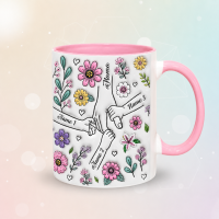 Personalized Kids Name Mug – Uniek moederdagcadeau  – Gepersonaliseerde mok Roze / Moeder + 3 Kinderen | Educatief Speelgoed