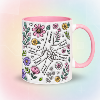 Personalized Kids Name Mug – Uniek moederdagcadeau  – Gepersonaliseerde mok Roze / Moeder + 5 Kinderen | Educatief Speelgoed