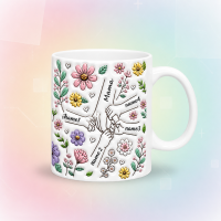 Personalized Kids Name Mug – Uniek moederdagcadeau  – Gepersonaliseerde mok Wit / Moeder + 4 Kinderen | Educatief Speelgoed