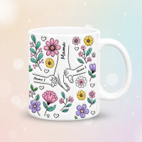 Personalized Kids Name Mug – Uniek moederdagcadeau  – Gepersonaliseerde mok Wit / Moeder + 2 Kinderen | Educatief Speelgoed