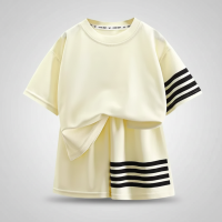 MiniSport – Sports & Casual – 2 delige Set met Short en T shirt Crème / 130 (7–8 jaar) | Educatief Speelgoed