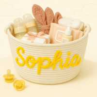 CuddleBasket – Schattig & Persoonlijk – Gepersonaliseerde Luiermand L (30x18cm) / Geel | Educatief Speelgoed