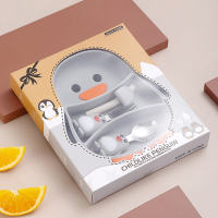 MiniMeal – Veilig & Antislip – Siliconen Peuterbord Set met Bestek ?Pinguïn (set van 5) | Educatief Speelgoed