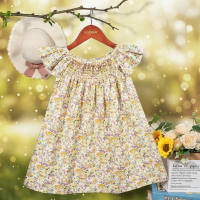 Floral Dress – Licht & Luchtig – Meisjes Flutter Sleeve Jurk Gouden Bloementuin / 80 (0  12 maanden) | Educatief Speelgoed