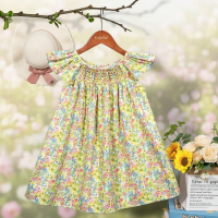Floral Dress – Licht & Luchtig – Meisjes Flutter Sleeve Jurk Zonnige Bloesem / 120 (4 5 jaar) | Educatief Speelgoed
