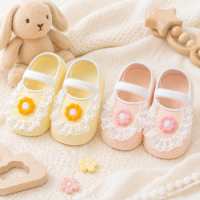 SweetFeet – Zacht & Schattig – Baby Sokken met Bloemen en Kanten Bloemen   Gele Perzik / 6 (0–6 maanden) | Educatief Speelgoed