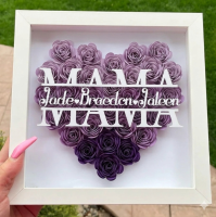 Personalized Rose Shadow Box – Uniek Moederdagcadeau – Gepersonaliseerde Rozen Schaduwdoos Mama / Paars / 20x20 cm | Educatief Speelgoed