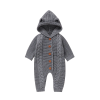 SoftKnit – Warm & Schattig – Gebreid Baby Jumpsuit met Capuchon Grijs / 70 (3–6 maanden) | Educatief Speelgoed