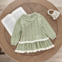 MiniBelle – Elegant & Zacht – Gebreide Babyjurk met Ruffle Detail Groen / 110 (4–5 jaar) | Educatief Speelgoed