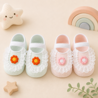 SweetFeet – Zacht & Schattig – Baby Sokken met Bloemen en Kanten Bloemen   Groen Roze / 12 (6–12 maanden) | Educatief Speelgoed