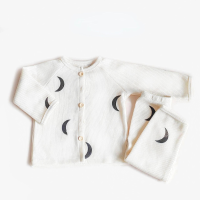 Mini Fashion™   Luchtig Katoen   Kinder Pyjama Wit   Zwarte Maantjes / 100 (3 jaar) | Educatief Speelgoed