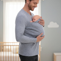 Kangaroo Pocket Shirt – Comfort & Handig – T shirt Babydrager voor mannen Grijs / 3XL (77 cm) | Educatief Speelgoed