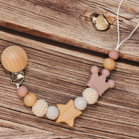 Baby Pacifier Holder – Met Naam – Gepersonaliseerde Houten & Siliconen Kralen Beige | Educatief Speelgoed