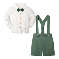 LittleDandy – Klassiek & Elegant – Katoenen Shorts met Bretels, Strikje & Overhemd Bosgroen (lange mouwen) / 90 (18–24 maanden) | Educatief Speelgoed