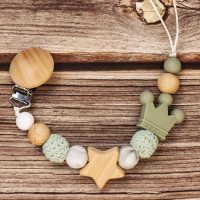 Baby Pacifier Holder – Met Naam – Gepersonaliseerde Houten & Siliconen Kralen Groen | Educatief Speelgoed