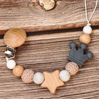 Baby Pacifier Holder – Met Naam – Gepersonaliseerde Houten & Siliconen Kralen Zwart | Educatief Speelgoed