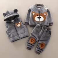 Mini Fashion™   Comfortabel & Warmerend – Herfst/Winter Pakje Grijze set met berenprint + bodywarmer / 80 (9–12 maanden) | Educatief Speelgoed