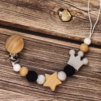 Baby Pacifier Holder – Met Naam – Gepersonaliseerde Houten & Siliconen Kralen Grijs | Educatief Speelgoed