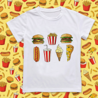 Boys & Girls Summer Tee – Comfort & Speels – Leuke Print Kinder T shirt Fastfood / 110 (5–6 jaar) | Educatief Speelgoed