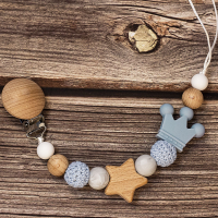 Baby Pacifier Holder – Met Naam – Gepersonaliseerde Houten & Siliconen Kralen Blauw | Educatief Speelgoed
