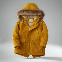 CozyTrend – Elegant & Warm – Parka Winterjas met Bontkraag Geel / 130 (7–8 jaar) | Educatief Speelgoed