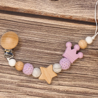 Baby Pacifier Holder – Met Naam – Gepersonaliseerde Houten & Siliconen Kralen Roze | Educatief Speelgoed