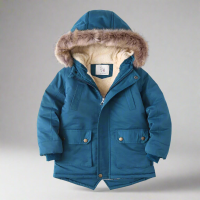 CozyTrend – Elegant & Warm – Parka Winterjas met Bontkraag Blauw / 130 (7–8 jaar) | Educatief Speelgoed