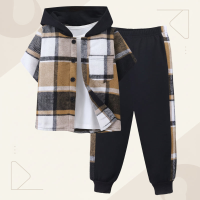 Boys Checkered Outfit – Trendy en comfortabel – Geruite Kinderkleding set Kaki / 100 (3–4 jaar) | Educatief Speelgoed