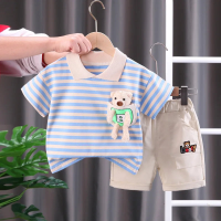 Mini Fashion™   Streepjespak   Katoenen Kledingset Blauw / 110 (5 jaar) | Educatief Speelgoed