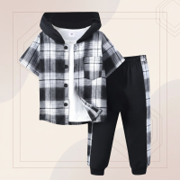 Boys Checkered Outfit – Trendy en comfortabel – Geruite Kinderkleding set Zwart / 100 (3–4 jaar) | Educatief Speelgoed
