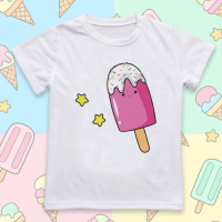 Boys & Girls Summer Tee – Comfort & Speels – Leuke Print Kinder T shirt Roze ijsje / 140 (8–9 jaar) | Educatief Speelgoed