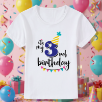 Birthday Graphic Tee – Schattig & Luchtig – Verjaardag Kinder T shirt Blauw / 3 jaar (maat 100) | Educatief Speelgoed