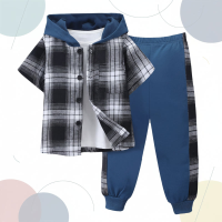Boys Checkered Outfit – Trendy en comfortabel – Geruite Kinderkleding set Blauw / 120 (5–6 jaar) | Educatief Speelgoed