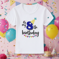 Birthday Graphic Tee – Schattig & Luchtig – Verjaardag Kinder T shirt Blauw / 8 jaar (maat 150) | Educatief Speelgoed