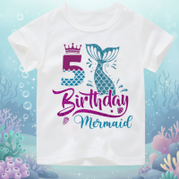 Birthday Graphic Tee – Schattig & Luchtig – Verjaardag Kinder T shirt Zeemeermin / 5 jaar (maat 120) | Educatief Speelgoed