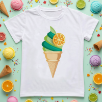 Boys & Girls Summer Tee – Comfort & Speels – Leuke Print Kinder T shirt Citrus swirl ijshoorntje / 130 (7–8 jaar) | Educatief Speelgoed