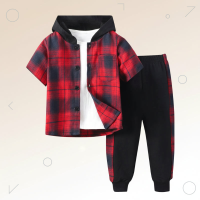 Boys Checkered Outfit – Trendy en comfortabel – Geruite Kinderkleding set Rood / 90 (2–3 jaar) | Educatief Speelgoed