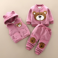 Mini Fashion™   Comfortabel & Warmerend – Herfst/Winter Pakje Roze set met berenprint + bodywarmer / 80 (9–12 maanden) | Educatief Speelgoed