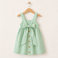 BloomGrace – Schattig & Comfortabel – Kinder Jurk met Strik & Verstelbare Schouderbanden Groen / 110 (4–5 jaar) | Educatief Speelgoed