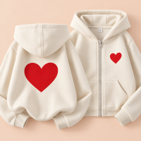 LittleLove – Zacht & Lief – Kinder Hoodie met Hartjesprint Crème / 130 (7–8 jaar) | Educatief Speelgoed