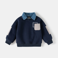 CoolJunior – Warm & Stijlvol – Jongens Trui met Denim Kraag Marineblauw / 140 (7–8 jaar) | Educatief Speelgoed